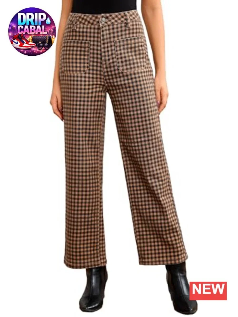 Women's High Waist Wide Leg Plaid Pants Cropped Straight Leg with Pockets